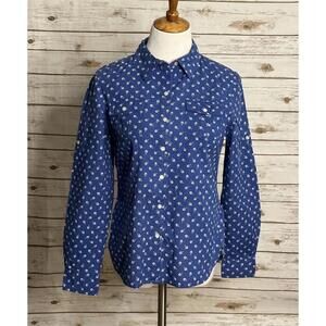 Tommy Hilfiger casual blue/white roll-tab sleeves button-front shirt Size Medium
